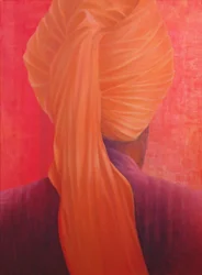 Oranger Turban auf Rot